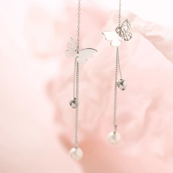 *NEW 925 Sterling Silver Pearl Butterfly Earrings - Picture 7 of 8